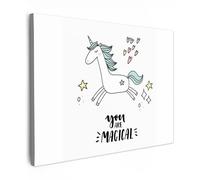 MuchoWow© Impressions sur Toile 70x50 cm Deco Tableau Murale Decoration Salon Peinture Tableaux Chambre Toiles Maison Licorne - Enfants - Citations - Tu es magique - Filles