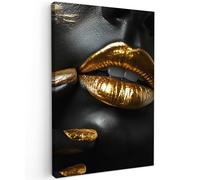 MuchoWow© Impressions sur Toile 80x120 cm Deco Tableau Murale Decoration Salon Peinture Tableaux Chambre Toiles Maison Or - Lèvres - Portrait - Abstrait - Luxe