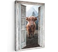 MuchoWow© Impressions sur Toile 80x120 cm Deco Tableau Murale Decoration Salon Peinture Tableaux Chambre Toiles Maison Highlander écossais - Vache - Campagne - Vue d'ensemble