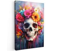 MuchoWow© Impressions sur Toile 80x120 cm Deco Tableau Murale Decoration Salon Peinture Tableaux Chambre Toiles Maison Crâne - Fleurs - Tête de mort - Coloré