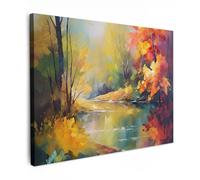 MuchoWow© Impressions sur Toile 80x60 cm Deco Tableau Murale Decoration Salon Peinture Tableaux Chambre Toiles Maison Paysage - Peinture à l'huile - Rivière - Coloré