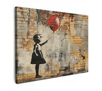 MuchoWow© Impressions sur Toile 80x60 cm Deco Tableau Murale Decoration Salon Peinture Tableaux Chambre Toiles Maison Graffiti - Banksy - Fille - Street art - Pop art