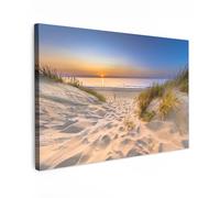 MuchoWow© Impressions sur Toile 90x60 cm Deco Tableau Murale Decoration Salon Peinture Tableaux Chambre Toiles Maison Dune - Coucher de soleil - Horizon - Plage - Herbe