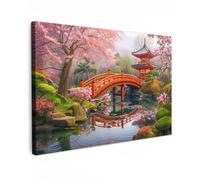 MuchoWow© Impressions sur Toile Deco Tableau Murale Decoration Salon | 30x20 cm - Peinture Tableaux Chambre Toiles Maison Jardin japonais - Fleurs de cerisier - Sakura - Japon