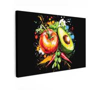 MuchoWow© Impressions sur Toile Deco Tableau Murale Decoration Salon | 30x20 cm - Peinture Tableaux Chambre Toiles Maison Tomate - Avocat - Poivre - Graffiti - Moderne