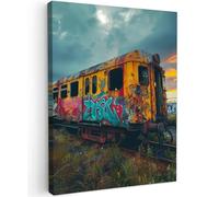 MuchoWow© Impressions sur Toile Deco Tableau Murale Decoration Salon | 30x40 cm - Peinture Tableaux Chambre Toiles Maison Graffiti - Train - Street art - Abandonné - Banksy