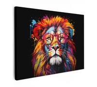 MuchoWow© Impressions sur Toile Deco Tableau Murale Decoration Salon | 40x30 cm - Peinture Tableaux Chambre Toiles Maison Graffiti - Lion - Lunettes - Noir - Banksy