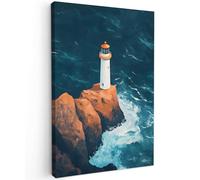 MuchoWow© Impressions sur Toile Deco Tableau Murale Decoration Salon | 40x60 cm - Peinture Tableaux Chambre Toiles Maison Phare - Roche - Mer - Vagues