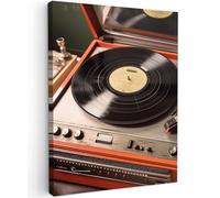 MuchoWow© Impressions sur Toile Deco Tableau Murale Decoration Salon | 50x70 cm - Peinture Tableaux Chambre Toiles Maison Vintage - Tourne-disque - Musique