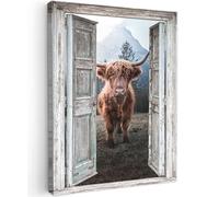 MuchoWow© Impressions sur Toile Deco Tableau Murale Decoration Salon | 50x70 cm - Peinture Tableaux Chambre Toiles Maison Highlander écossais - Vache - Campagne - Vue d'ensemble