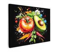 MuchoWow© Impressions sur Toile Deco Tableau Murale Decoration Salon | 70x50 cm - Peinture Tableaux Chambre Toiles Maison Tomate - Avocat - Poivre - Graffiti - Moderne