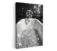 MuchoWow© Impressions sur Toile Deco Tableau Murale Decoration Salon | 80x120 cm - Peinture Tableaux Chambre Toiles Maison Bain - Salle de - Paillettes - Noir et blanc