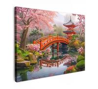 MuchoWow© Impressions sur Toile Deco Tableau Murale Decoration Salon | 80x60 cm - Peinture Tableaux Chambre Toiles Maison Jardin japonais - Fleurs de cerisier - Sakura - Japon