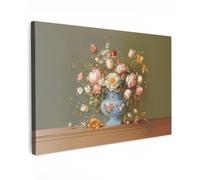 MuchoWow© Impressions sur Toile Deco Tableau Murale Decoration Salon | 90x60 cm - Peinture Tableaux Chambre Toiles Maison Neutre - Fleurs - Bouquet - Vase
