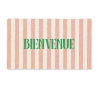 MuchoWow© Paillasson 90x150 cm Tapis Entree Interieur d Entrée Caoutchouc Design d'entree Absorbant d'Entrée Intérieur pour Maison Original Rose pâle - Vert - Rayures - Bienvenue