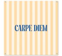 MuchoWow© Poster De Jardin 100x100 cm Deco Exterieur Decoration Balcon Décoration Affiche Murale Extérieur Terrasse Mur Déco Appartement Décorative Bleu - Jaune - Rayures - Carpe Diem