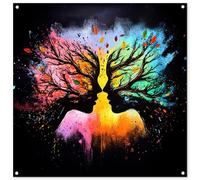 MuchoWow© Poster De Jardin 100x100 cm Deco Exterieur Decoration Balcon Décoration Affiche Murale Extérieur Terrasse Mur Déco Appartement Décorative Visages - Silhouettes - Colorés - Branches