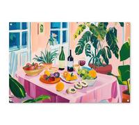 MuchoWow© Poster De Jardin 120x80 cm Deco Exterieur Decoration Balcon Décoration Affiche Murale Extérieur Terrasse Mur Déco Appartement Décorative Table - Vin - Fruits