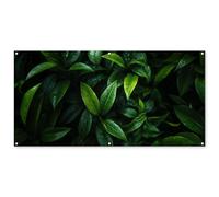 MuchoWow© Poster De Jardin 160x80 cm Deco Exterieur Decoration Balcon Décoration Affiche Murale Extérieur Terrasse Mur Déco Appartement Décorative Feuilles - Gouttes Pluie - Lumière - Vert
