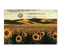 MuchoWow© Poster De Jardin 180x120 cm Deco Exterieur Decoration Balcon Décoration Affiche Murale Extérieur Terrasse Mur Déco Appartement Décorative Tournesol - Champ - Moulin à Vent