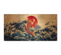 MuchoWow© Poster De Jardin 200x100 cm Deco Exterieur Decoration Balcon Décoration Affiche Murale Extérieur Terrasse Mur Déco Appartement Décorative Koi - Mer - Vagues - Soleil