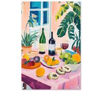 MuchoWow© Poster De Jardin 60x90 cm Deco Exterieur Decoration Balcon Décoration Affiche Murale Extérieur Terrasse Mur Déco Appartement Décorative Table - Vin - Fruits