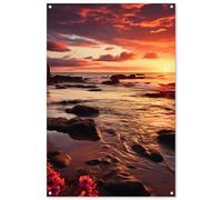 MuchoWow© Poster De Jardin 80x120 cm Deco Exterieur Decoration Balcon Décoration Affiche Murale Extérieur Terrasse Mur Déco Appartement Décorative Plage - Coucher Soleil - Fleurs - Rochers