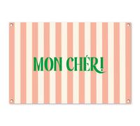 MuchoWow© Poster De Jardin 90x60 cm Deco Exterieur Decoration Balcon Décoration Affiche Murale Extérieur Terrasse Mur Déco Appartement Décorative Rose pâle - Vert - Rayures - Mon Chéri