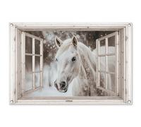 MuchoWow© Poster De Jardin 90x60 cm Deco Exterieur Decoration Balcon Décoration Affiche Murale Extérieur Terrasse Mur Déco Appartement Décorative Cheval - Blanc - Hiver - Neige - Animaux