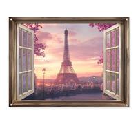 MuchoWow© Poster De Jardin Deco Exterieur Decoration Balcon Décoration | 120x90 cm - Affiche Murale Extérieur Terrasse Mur Déco Appartement Décorative Transparent - Paris - Tour Eiffel - Rose