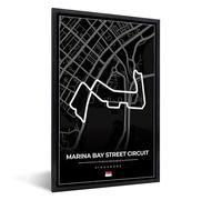 MuchoWow Poster encadré Course - Sports - Circuit de course - Singapour - Marina Bay Street Circuit - Noir Tableau deco avec cadre 20x30 cm affiche decoration murale