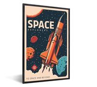 MuchoWow Poster encadré Explorateurs de l'espace - Fusée - Vintage - Espace Tableau deco avec cadre 60x90 cm affiche decoration murale