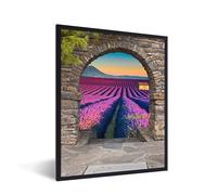 MuchoWow Poster encadré Lavande - Soirée - Vista - Fleurs Tableau deco avec cadre 60x80 cm affiche decoration murale