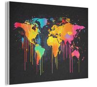 MuchoWow Tableau Acoustique Décoratif Carte du Monde Graffiti Multicolore