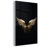 MuchoWow© Tableau en Verre 40x60 cm Déco Murale Salon Décoration Chambre Peinture Murale Déco pour la Maison Art Mural Ailes - Ange - Or - Noir - Abstrait