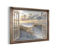 MuchoWow© Tableau en Verre 60x40 cm Déco Murale Salon Décoration Chambre Peinture Murale Déco pour la Maison Art Mural Vue - Nature - Plage - Dunes - Mer -
