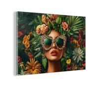 MuchoWow© Tableau en Verre 60x40 cm Décoration Murale Moderne pour Chambre Salle de Bain Salon Idée Cadeau Image Murale Femme - Imprimé Léopard - Jungle - Nature - Luxe