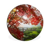MuchoWow Tableau imprimé rond Érable du Japon - Arbres - Pont - Nature - Japonais Impression sur aluminium en rond 60x60 cm Tableau decoration murale salon