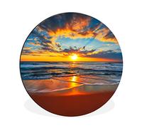 MuchoWow Tableau imprimé rond Mer - Coucher de soleil - Plage - Nuages - Orange Impression sur aluminium en rond 30x30 cm Tableau decoration murale salon