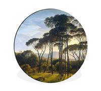 MuchoWow Tableau imprimé rond Paysage italien avec pins en pierre - Art - Maîtres anciens Impression sur aluminium en rond 60x60 cm Tableau decoration murale salon