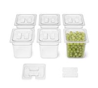 MUCHWIN - Lot de 6 poêles en polycarbonate de 1/6 de 15,2 cm de profondeur avec couvercles et égouttoir - Récipients de bar à salade NSF pour restaurant, poêles d'hôtel en plastique transparent de -40
