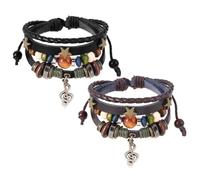 MUCKLILY 2 ensembles Bracelets Cuir Vintage et Perles Deux Sets pour Femmes Bijoux Ethniques Légers et Durables Accessoires Multicouches pour Festivals et Tenue Quotidienne
