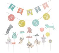 MUCKLILY 2 Ensembles Décorations Anniversaire pour Animaux de Compagnie de Décorations Cake Toppers Bannières pour Anniversaire de Chat