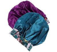 MUCKLILY 2 pièces Bonnet de Nuit Satin Imprimé Lot pour Femmes Bonnet Élastique Multi-usages Protection Cheveux Confortable et Réutilisable Large Couleurs et Bleu