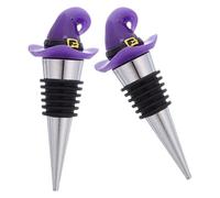 MUCKLILY 2 Pièces Bouchon à Vin Étanche Réutilisable Bouchon Bouteille Vin Forme Chapeau de Sorcière Scellant Boissons pour Conservation Fraîche pour Fête Halloween