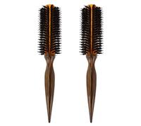 MUCKLILY 2 Pièces Brosse Ronde Chauffante à Poils de Sanglier avec Manche Bois Brosse Roller Résistante Chaleur pour Coiffage et Brushing Outil Compact pour Cheveux Courts et Épais Qualité