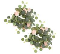 MUCKLILY 2 Pièces Guirlande de Roses Artificielles en Tissu et PE pour Décoration de Table, Anneaux de Bougies Réalistes Verts, pour Fête et Mariage Couleur Vive et Style Unique