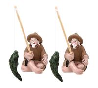 MUCKLILY 2 pièces Ornement Pêcheur Résine pour Aquarium Décor Vieux Pêcheur Créatif Paysage Aquatique Original Cadeau Fête des Pères et Anniversaire Homme Lot
