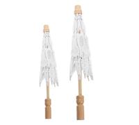 MUCKLILY 2 Pièces Parapluie de Mariage, Ombrelle Brodée de Dentelle, Coton et Bois, Mini, Blanc, Poignée Ergonomique, pour Photo de Mariée et Déguisement