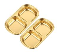MUCKLILY 2 pièces Plat à Sauce Inoxydable Compartiments avec Finition Dorée Double Grille pour Apéritifs Condiments et Sauces Ustensile de Cuisine pour Maison et Restauration